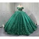 Off The Shoulder Green Quinceanera Dresses Ball Gown Tulle Appliques Tiered Vestidos De XV Anos