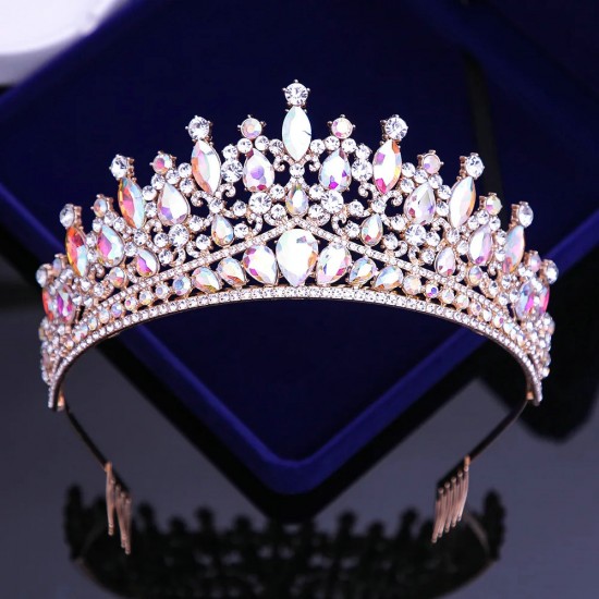 Pageant Purple Diadem Luxury Princess Crown Bridal Hair Jewelry Wedding Headpiece Queen Headdress Gold Women Party Prom Tiara Headband