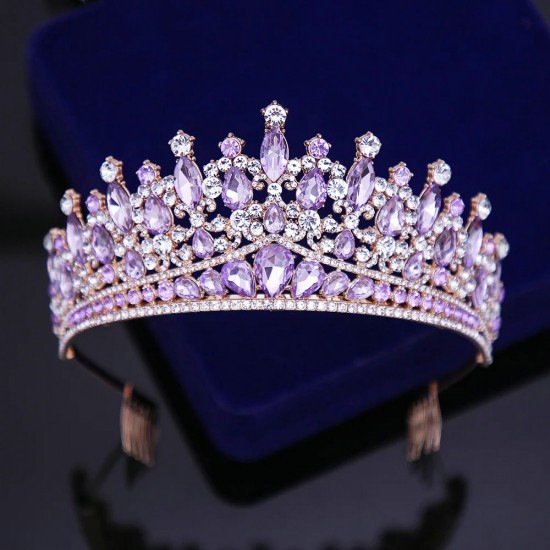 Pageant Purple Diadem Luxury Princess Crown Bridal Hair Jewelry Wedding Headpiece Queen Headdress Gold Women Party Prom Tiara Headband