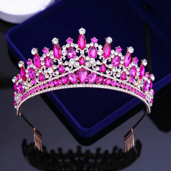 Pageant Purple Diadem Luxury Princess Crown Bridal Hair Jewelry Wedding Headpiece Queen Headdress Gold Women Party Prom Tiara Headband