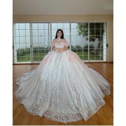 White Quince Dress Off Shoulder 15 Anos Crystal Sweetheart Neck Women 2024 Ball Gown Lace Appliques Sequin Girl Birthday Gowns