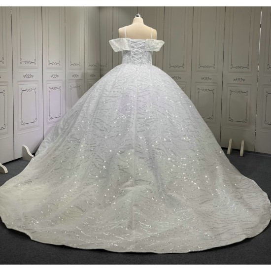 Princess Ball Gown Sweetheart Sequin Bridal Wedding Dresses for Spaghetti Strap Bride Vestido De Novia