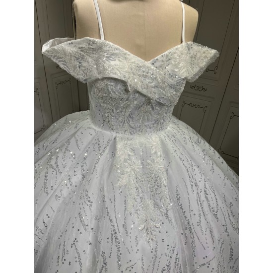 Princess Ball Gown Sweetheart Sequin Bridal Wedding Dresses for Spaghetti Strap Bride Vestido De Novia