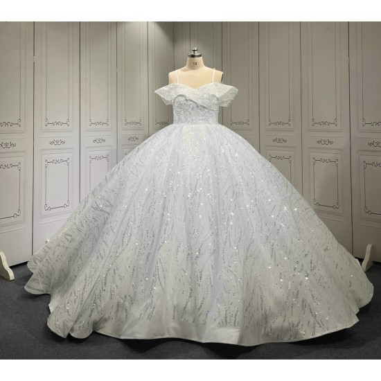 Princess Ball Gown Sweetheart Sequin Bridal Wedding Dresses for Spaghetti Strap Bride Vestido De Novia