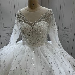 Princess Ball Gown Wedding Dresses Long Sleeves Crystal Wedding White Bride Dresses Sequin Vestidos De Novia