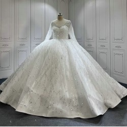 Princess Ball Gown Wedding Dresses Long Sleeves Crystal Wedding White Bride Dresses Sequin Vestidos De Novia