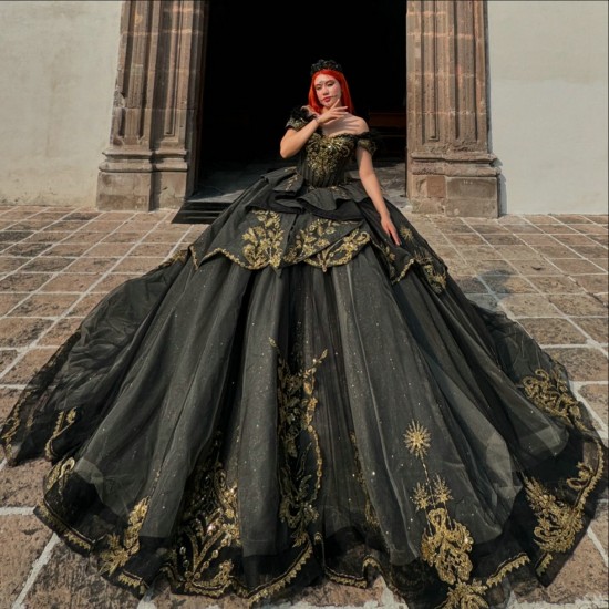 Princess Black Quinceanera Dress 2024 Sweetheart Neck Vestido De 15 Anos Off Shoulder Sweet 16 Ball Gown