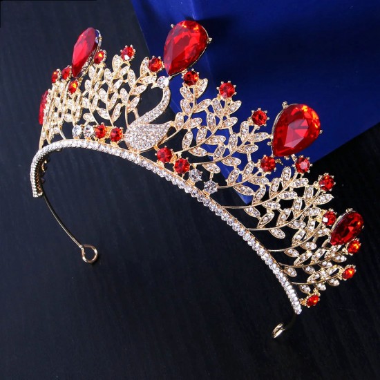 Princess Bridal Peacock Red Crown Headwear Crystal Tiara For Women Wedding Crown Hair Dress Accessories Party Jewelr