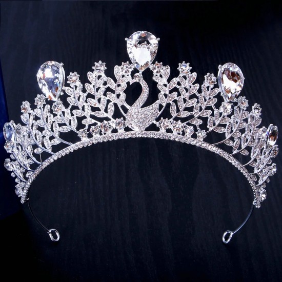 Princess Bridal Peacock Red Crown Headwear Crystal Tiara For Women Wedding Crown Hair Dress Accessories Party Jewelr