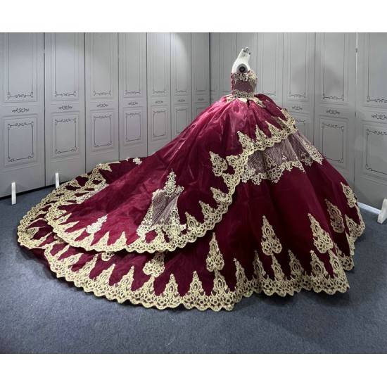 Princess Burgundy Quinceanera Dresses 15 Anos Off the Shoulder Sweetheart Lace Appliques Vestidos De 15 Anos Customised