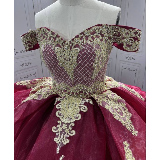 Princess Burgundy Quinceanera Dresses 15 Anos Off the Shoulder Sweetheart Lace Appliques Vestidos De 15 Anos Customised