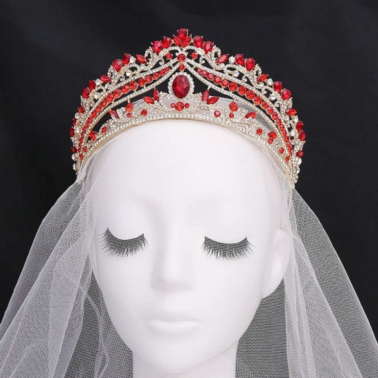 Princess Crystal Crown Rhinestone Tiara Bridal Red Wedding Ceremony Birthday Banquet Wedding Dress Head Jewelry