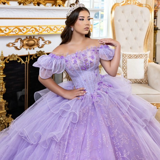 Princess Lavender uinceanera Dresses Off Shoulder Ball Gown Glitter Appliques Lace Beads Tull Sweet 15th Dress