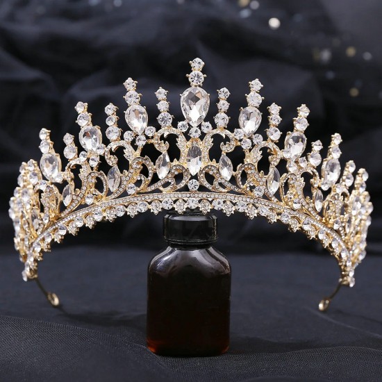 Princess Queen Bridal Crown Headwear Red Crystal Tiara For Women Wedding Crown Hair Dress Accessories Party Jewelry