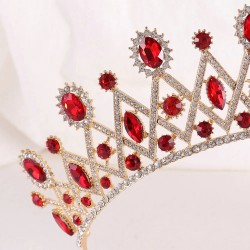 Princess Queen Bridal Red Crown Headwear Crystal Tiara For Women Wedding Crown Hair Dress Accessories Party Jewelry