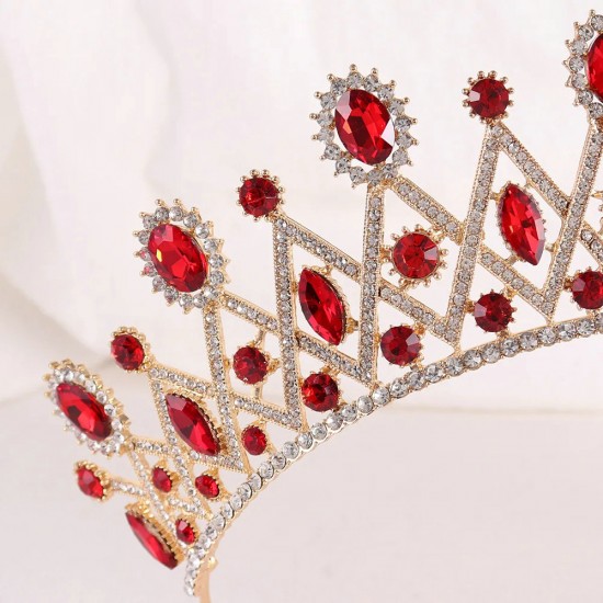 Princess Queen Bridal Red Crown Headwear Crystal Tiara For Women Wedding Crown Hair Dress Accessories Party Jewelry