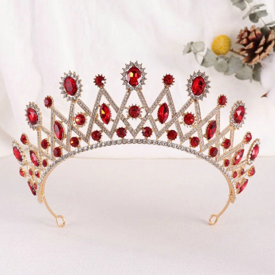 Princess Queen Bridal Red Crown Headwear Crystal Tiara For Women Wedding Crown Hair Dress Accessories Party Jewelry