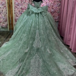 Princess Sage Green Quinceanera Dress Ball Gown Lace Applique Mexican Corset Sweet 16 Vestidos De 15 Anos