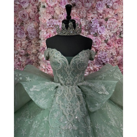 Princess Sage Green Quinceanera Dress Ball Gown Lace Applique Mexican Corset Sweet 16 Vestidos De 15 Anos