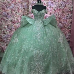 Princess Sage Green Quinceanera Dress Ball Gown Lace Applique Mexican Corset Sweet 16 Vestidos De 15 Anos