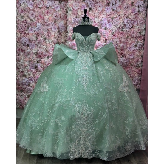 Princess Sage Green Quinceanera Dress Ball Gown Lace Applique Mexican Corset Sweet 16 Vestidos De 15 Anos