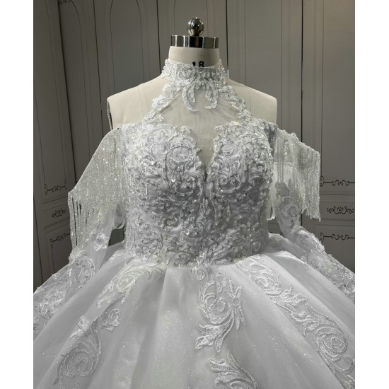 Princesse Ball Gown Wedding Dresses 2024 Halter Neck Appliques Bridal Gowns Sweep Train Vestido De Noiva