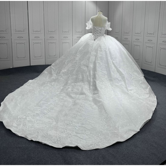 Puff Sleeve Ball Gown Wedding Dress 2024 Lace Appliques Bride Dresses Women Vestidos De Novia