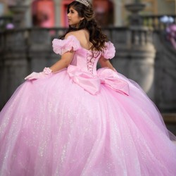 Puff Sleeve Pink Quinceanera Dresses for Girls Sweetheart Neck Sequin Beads Vestido De 15 Anos