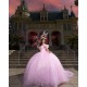 Puff Sleeve Pink Quinceanera Dresses for Girls Sweetheart Neck Sequin Beads Vestido De 15 Anos