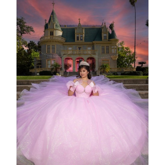 Puff Sleeve Pink Quinceanera Dresses for Girls Sweetheart Neck Sequin Beads Vestido De 15 Anos