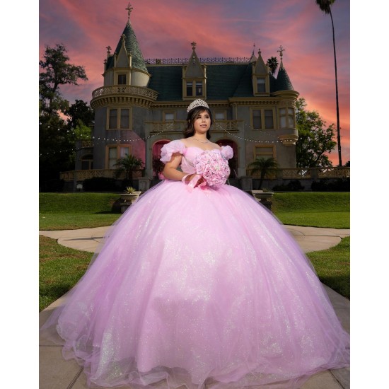 Puff Sleeve Pink Quinceanera Dresses for Girls Sweetheart Neck Sequin Beads Vestido De 15 Anos