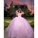 Puff Sleeve Pink Quinceanera Dresses for Girls Sweetheart Neck Sequin Beads Vestido De 15 Anos