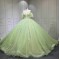 Puff Sleeve Sage Green Quinceanera Dress Strapless Vestidos De XV Anos Lace Appliques Birthday Party Gowns