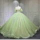 Puff Sleeve Sage Green Quinceanera Dress Strapless Vestidos De XV Anos Lace Appliques Birthday Party Gowns