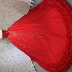 Red Quinceanera Dresses Ruffled Princess Girls Ball Gown Strapless Vestidos De 15 Anos