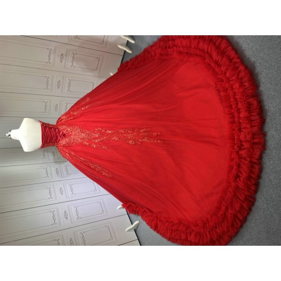 Red Quinceanera Dresses Ruffled Princess Girls Ball Gown Strapless Vestidos De 15 Anos