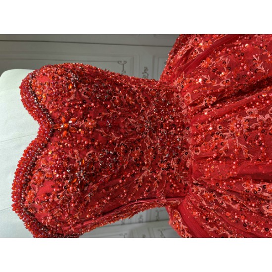 Red Quinceanera Dresses Ruffled Princess Girls Ball Gown Strapless Vestidos De 15 Anos