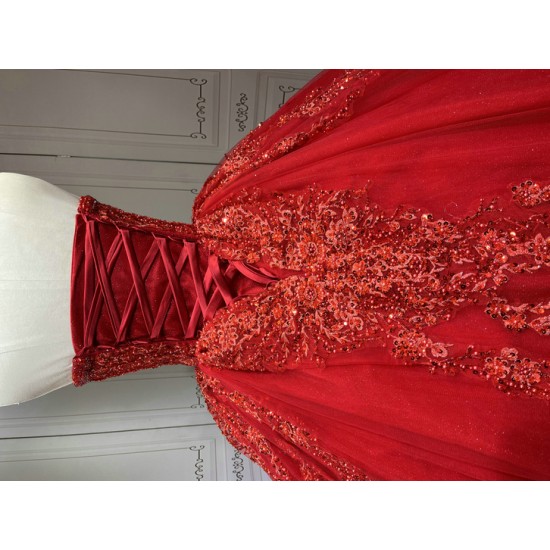 Red Quinceanera Dresses Ruffled Princess Girls Ball Gown Strapless Vestidos De 15 Anos