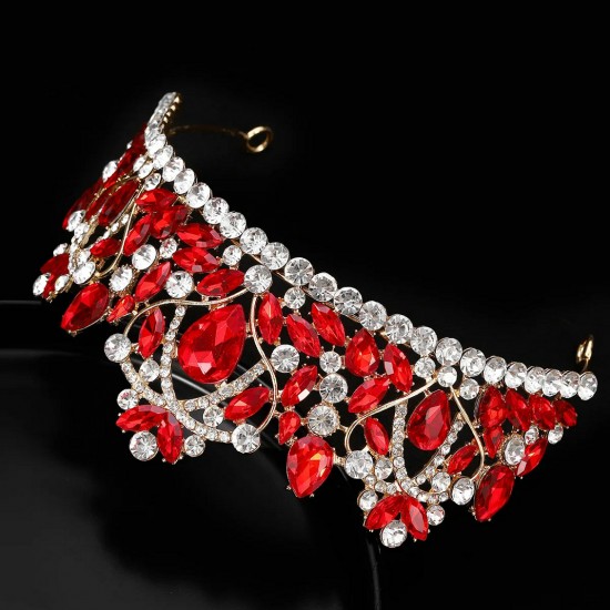 Rhinestone Red Silver Color Tiaras And Crown For Wedding Bride Party Crystal Diadems Head Ornament Fashion Accessories Headdress