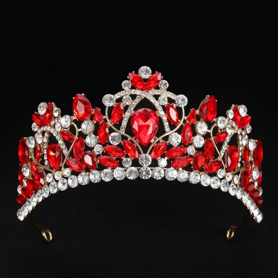 Rhinestone Red Silver Color Tiaras And Crown For Wedding Bride Party Crystal Diadems Head Ornament Fashion Accessories Headdress