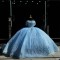 Romantic Sky Blue Ball Gown Quinceanera Dress 2024 Off Shoulder Princess Beaded Appliques Party Prom Gown Custom Made