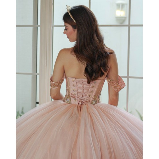 Rose Gold Quince Dress Off Shoulder 15 Anos Crystal Sweetheart Neck Women 2024 Ball Gown Lace Appliques Sequin Girl Birthday Gowns