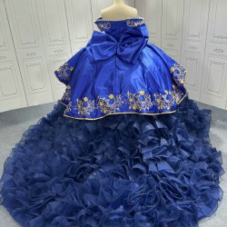 Ruffled Blue Quinceanera Dresses for 15 Anos Off The Shoulder Floor Length Appliques Pleat Vestidos De Baile Customised