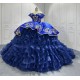 Ruffled Blue Quinceanera Dresses for 15 Anos Off The Shoulder Floor Length Appliques Pleat Vestidos De Baile Customised