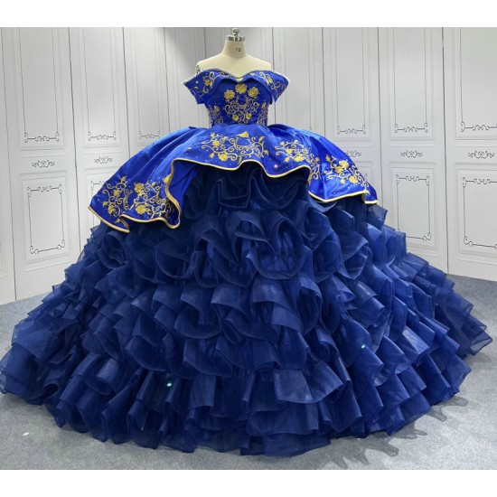 Ruffled Blue Quinceanera Dresses for 15 Anos Off The Shoulder Floor Length Appliques Pleat Vestidos De Baile Customised