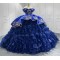 Ruffled Blue Quinceanera Dresses for 15 Anos Off The Shoulder Floor Length Appliques Pleat Vestidos De Baile Customised