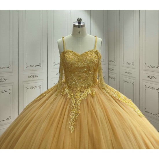 Ruffled Gold Ball Gown Quinceanera Dress 2024 Sweetheart Applique Party 15 Vestidos De 15 Anos