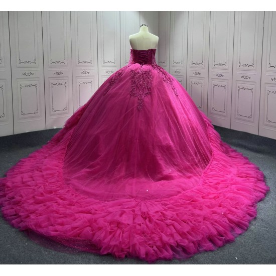 Ruffled Sweetheart Hot Pink Quinceanera Dress 2024 Spaghetti Straps Party Sweet 16 Ball Gown Graduation Prom Gowns