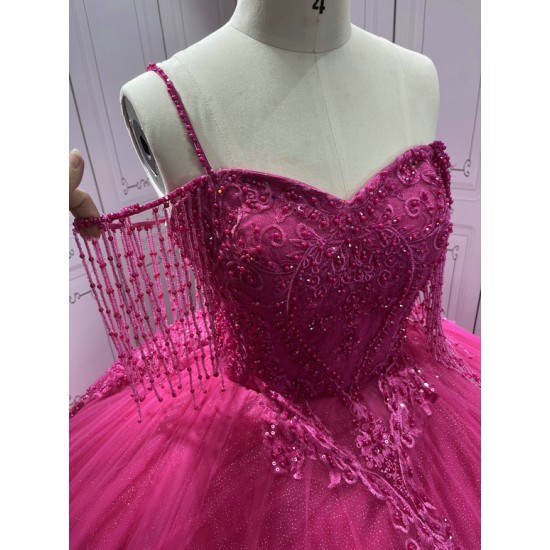 Ruffled Sweetheart Hot Pink Quinceanera Dress 2024 Spaghetti Straps Party Sweet 16 Ball Gown Graduation Prom Gowns