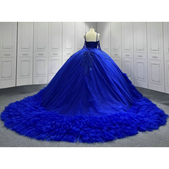 Ruffled Sweetheart Princess Blue Quinceanera Dresses 2024 Spaghetti Strap Ball Gown Girls Party Dress